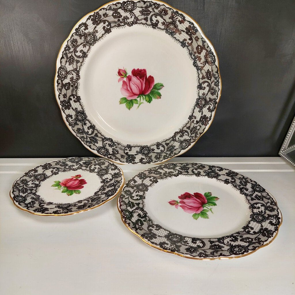 RARE Royal Albert SENORITA "imperfect" 3 Pc Plate Set 1 Dinner, 1 Lunch, 1 Side
