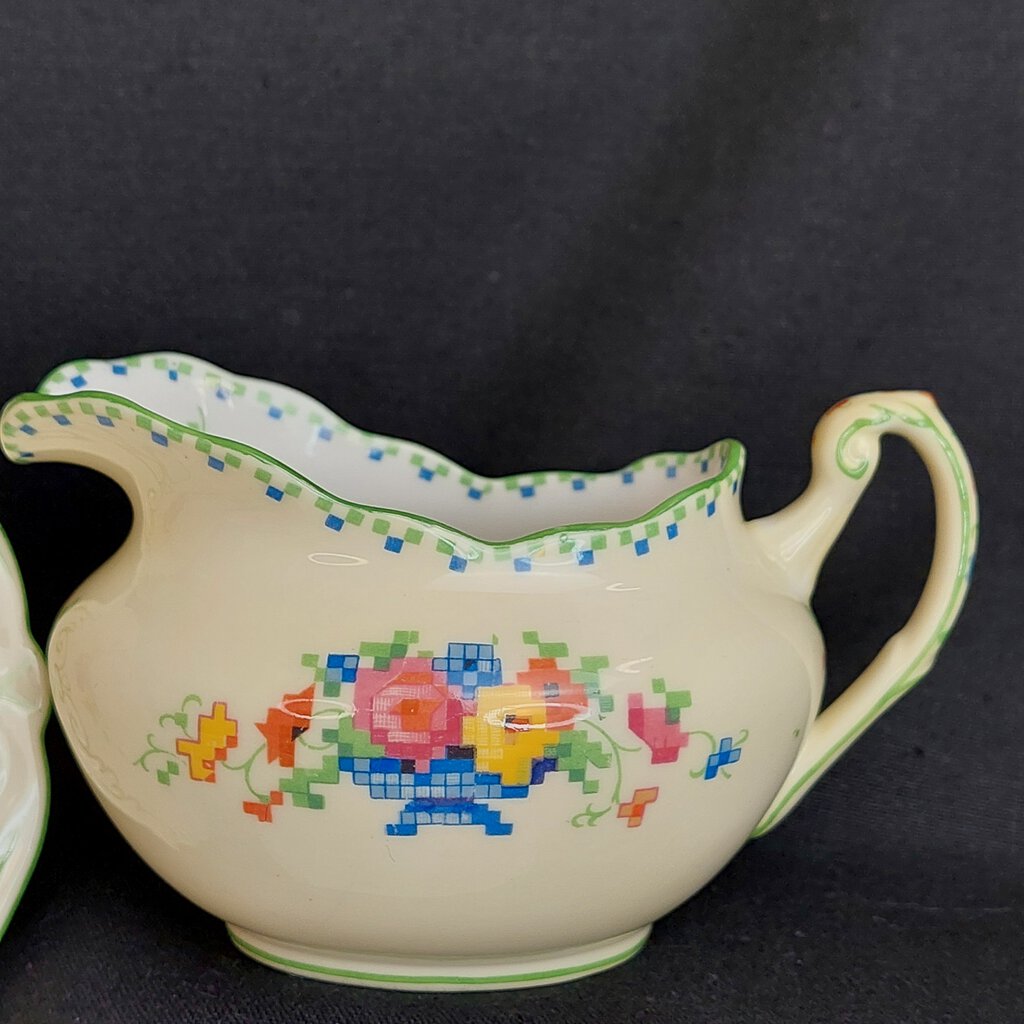 1920s 7 Piece Paragon Star FLORAL CROSS STITCH Cake, Dessert, Cream, Sugar Rd.744170 No.F1674 - The URBANARY Home and Garden