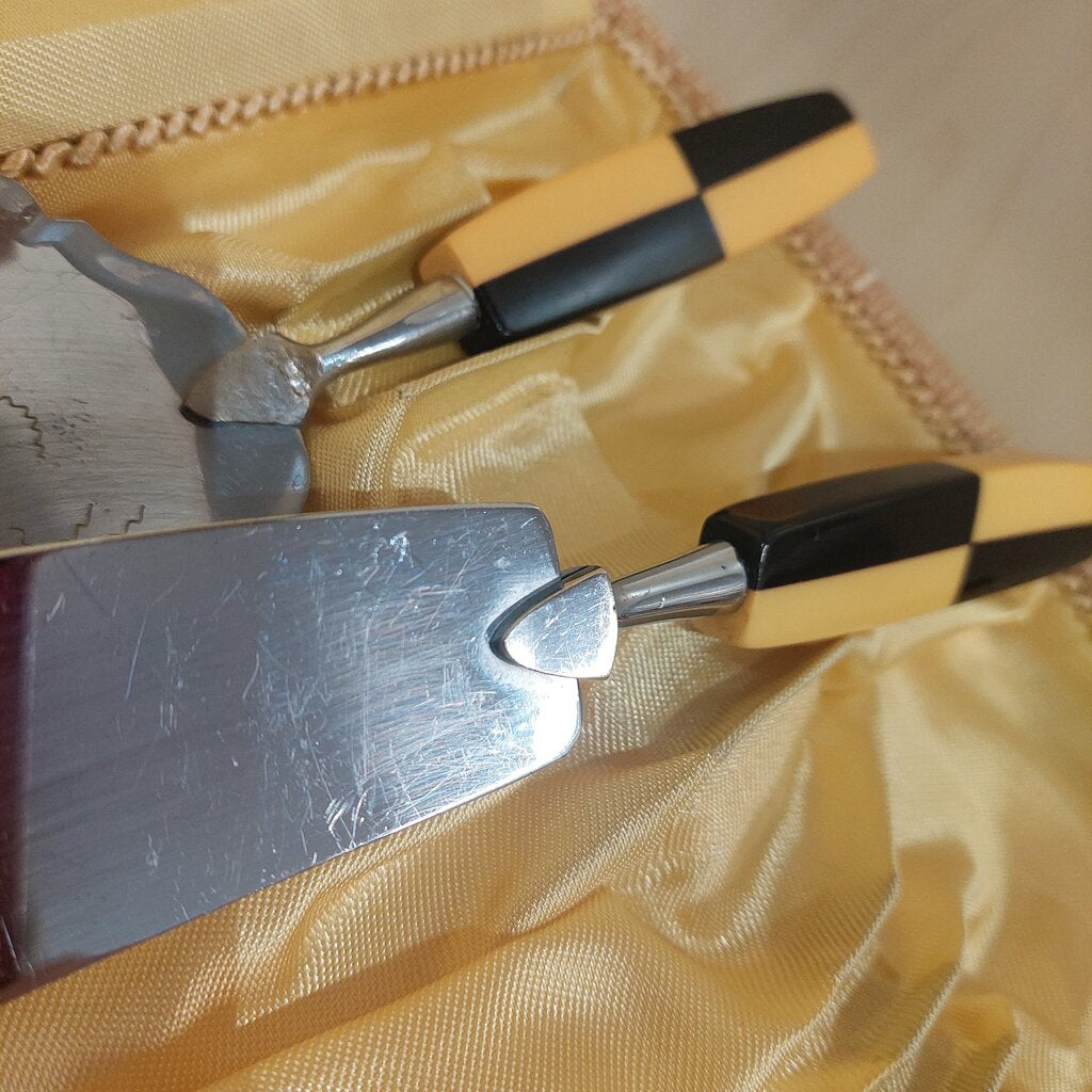 1940 Solingen Art Deco Cake Servers and 6 Forks w. Bakelite Handles
