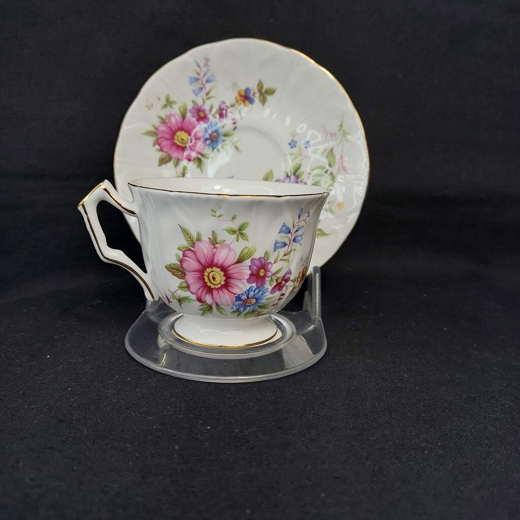 Vintage AYNSLEY "Crocus Shaped" and Embossed Tea Cup and Saucer