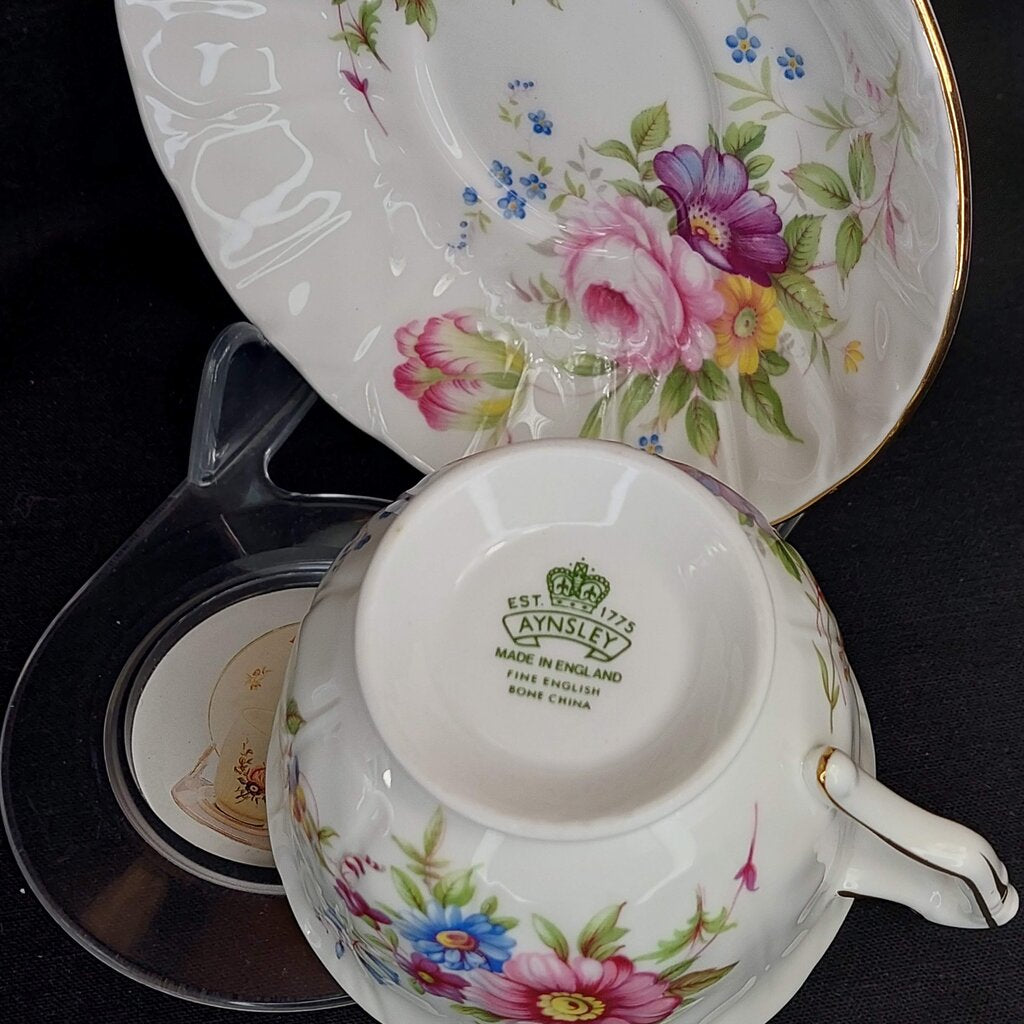 Vintage AYNSLEY "Crocus Shaped" and Embossed Tea Cup and Saucer