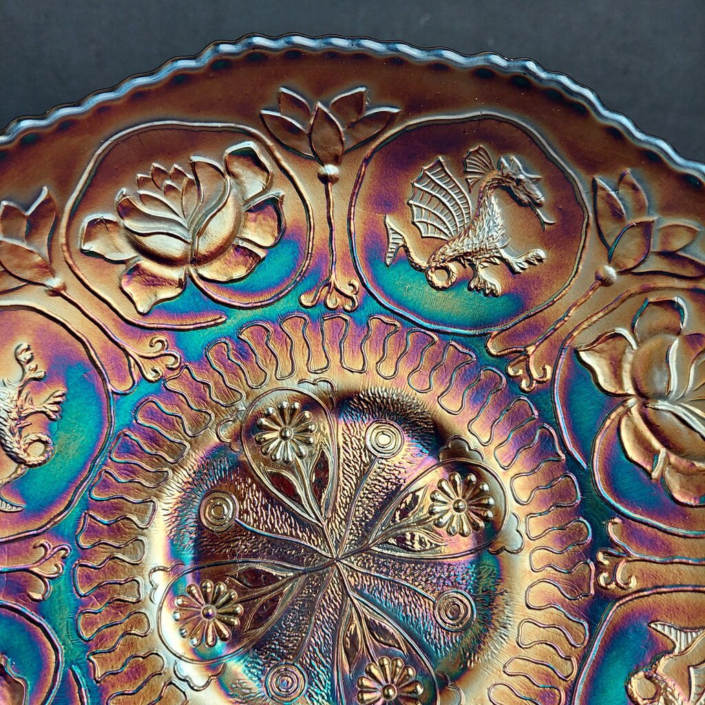 Rare 1910 Fenton Glass Dragon & Lotus Bowl Uranium - The URBANARY Home and Garden