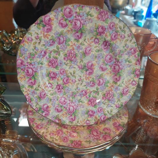 Four Royal Winton English Rose 381 Chintz 6.75 inch Dessert Plates
