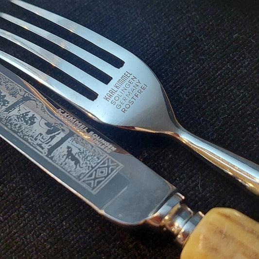 17 Pc Karl Kimmel Solingen Rostfrei Knife Fork Stag Antler Handle Set