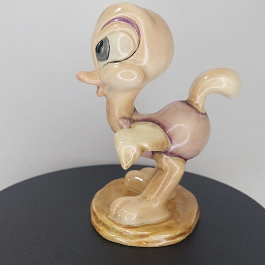 This is a David Hand's OSCAR OSTRICH Figurine 1154 of Animaland Series by Beswick England. 1949-1955
The Oscar Ostrich figurine is one of eight characters in David Hand's Animaland character series.
The figurine is 3-3/4 inches (9.5cm) tall.  
The backstamp is gold and reads: David Hand's Animaland, "Oscar Ostrich" Beswick England (circle) 35, Copyright by GB Animations Ltd.