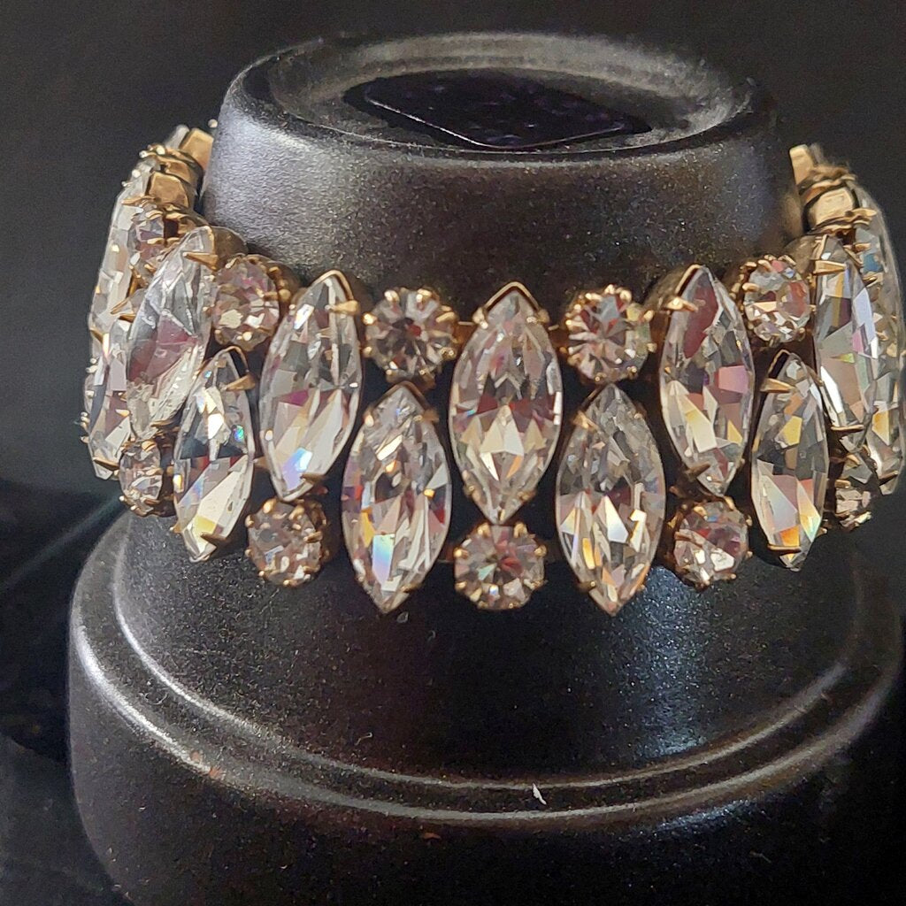Kramer 1950s Rhinestone Marquise cut slide clasp bracelet.