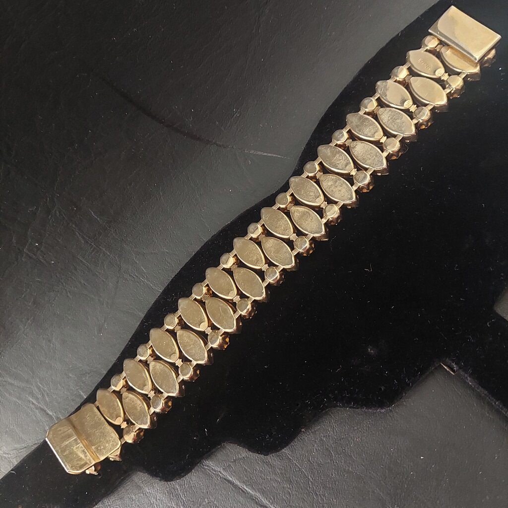 Kramer 1950s Rhinestone Marquise cut slide clasp bracelet.