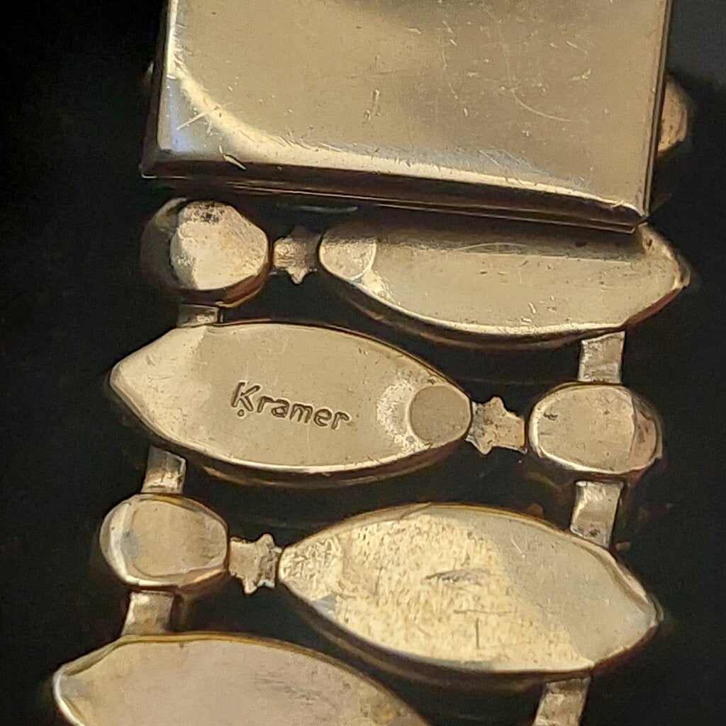 Kramer 1950s Rhinestone Marquise cut slide clasp bracelet.