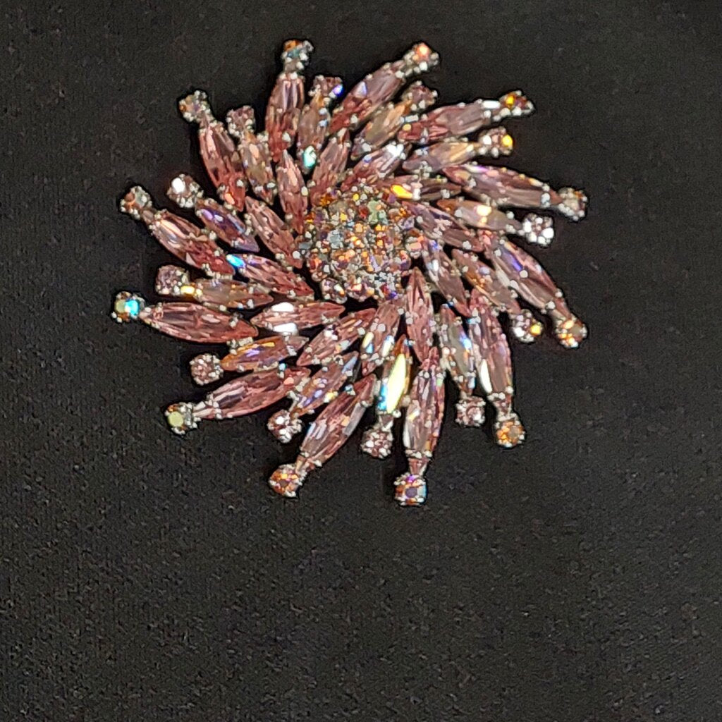 Sherman Brooch RARE Signed Austrian Marquise Cut Crystal Swirl Starburst