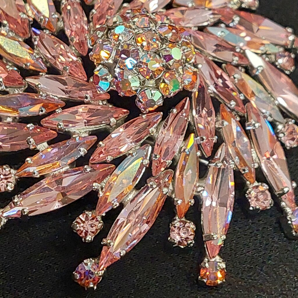 Sherman Brooch RARE Signed Austrian Marquise Cut Crystal Swirl Starburst