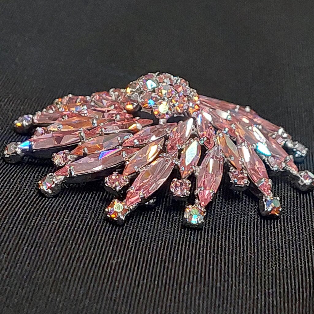 Sherman Brooch RARE Signed Austrian Marquise Cut Crystal Swirl Starburst