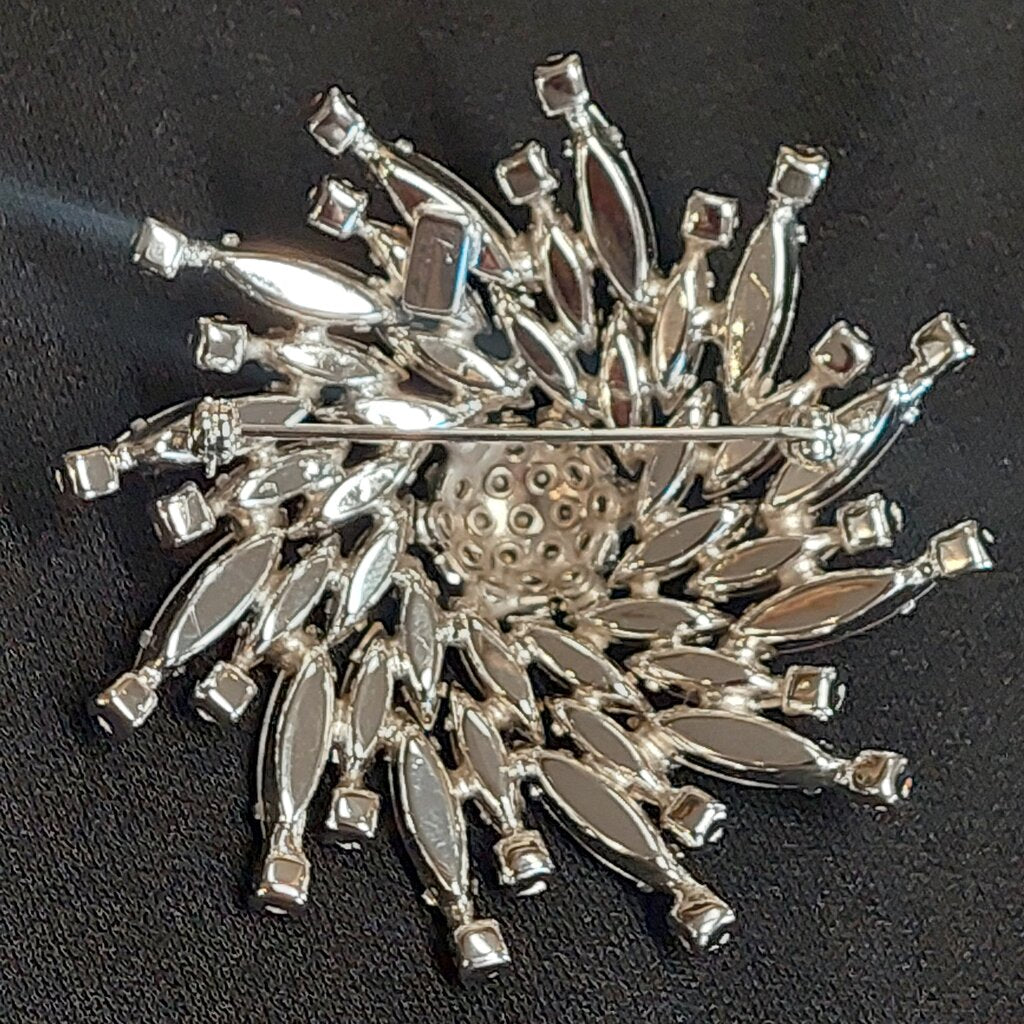 Sherman Brooch RARE Signed Austrian Marquise Cut Crystal Swirl Starburst