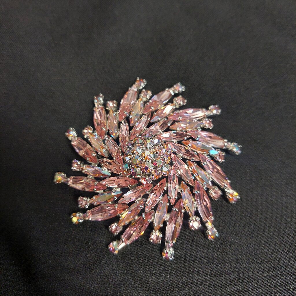 Sherman Brooch RARE Signed Austrian Marquise Cut Crystal Swirl Starburst