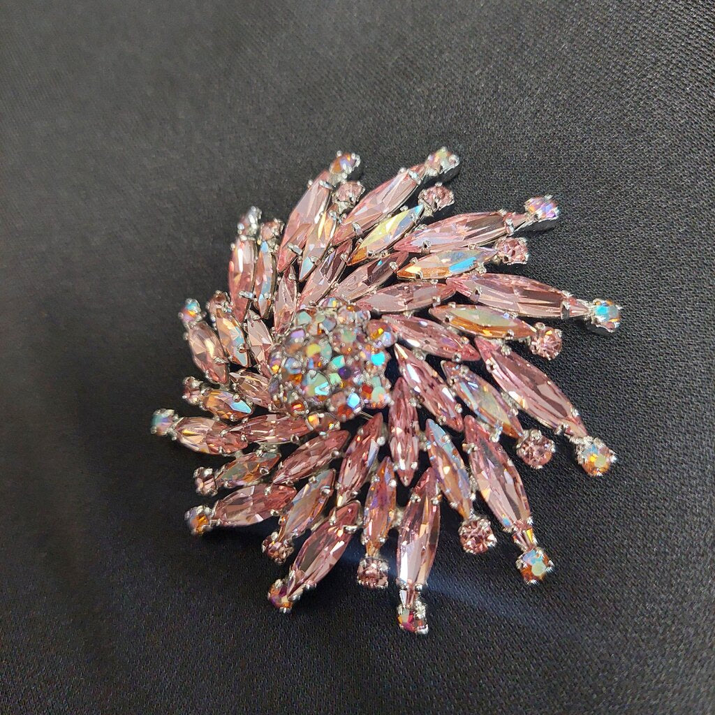 Sherman Brooch RARE Signed Austrian Marquise Cut Crystal Swirl Starburst