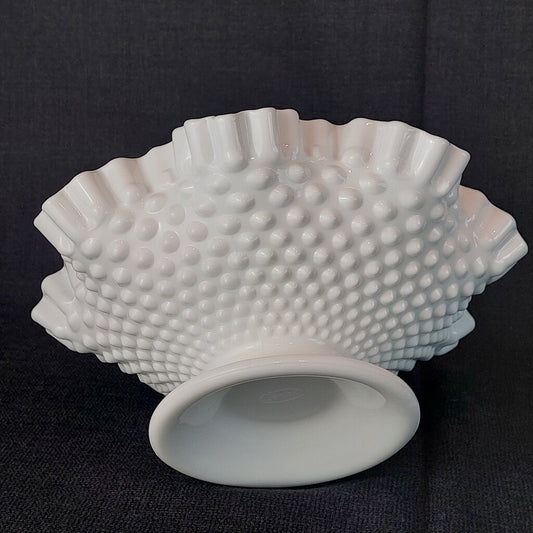 Fenton Milk Glass Hobnail 10 3/4 Inch Footed Ruffled Bowl 1970 - The URBANARY Home and Garden