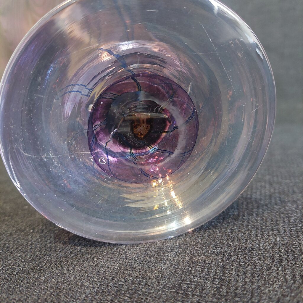 Robert Held Peacock Feather Art Glass Trumpet Vase Jeweltones 10"