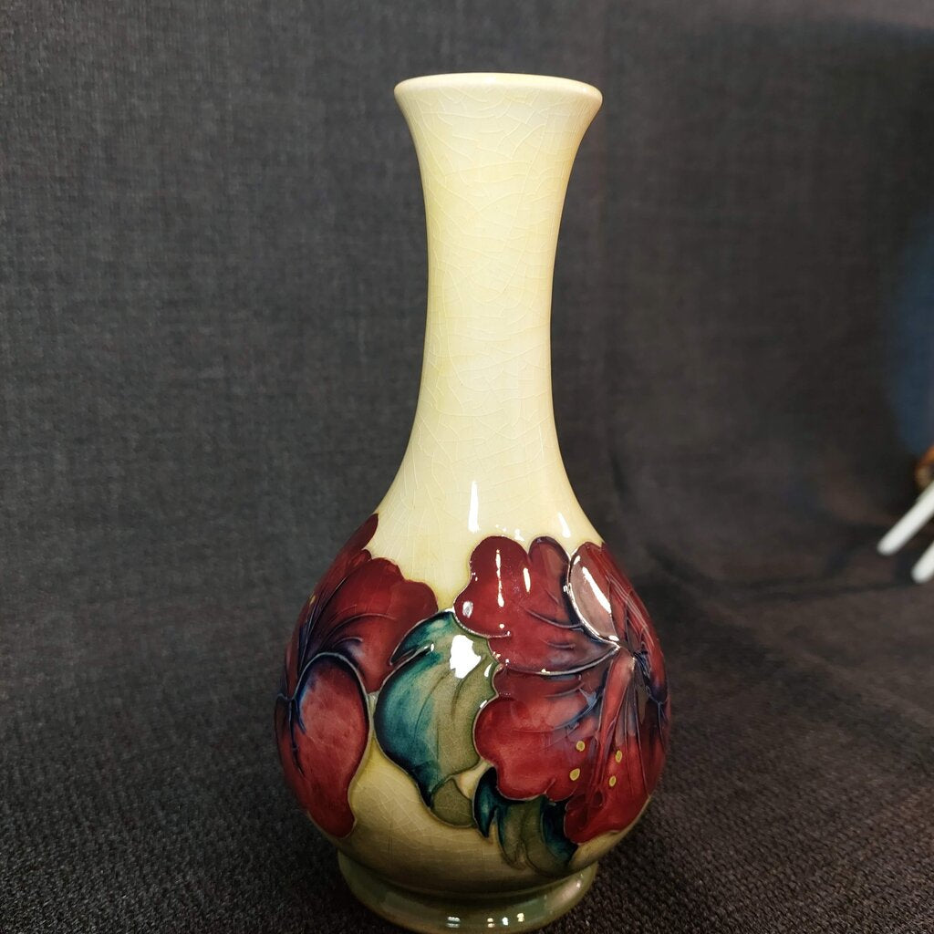 Moorcroft 1946-1978 Signed Pottery Bud Vase w. Hibiscus 6"H Ochre - The URBANARY Home and Garden