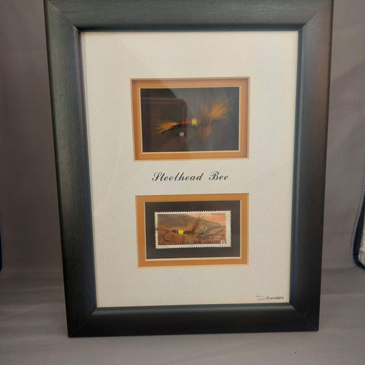 Steelhead Bee - in Shadow Box signed D.Gamboa Hand Tied Steelhead Bee Fishing Fly and Canada Postage Stamp