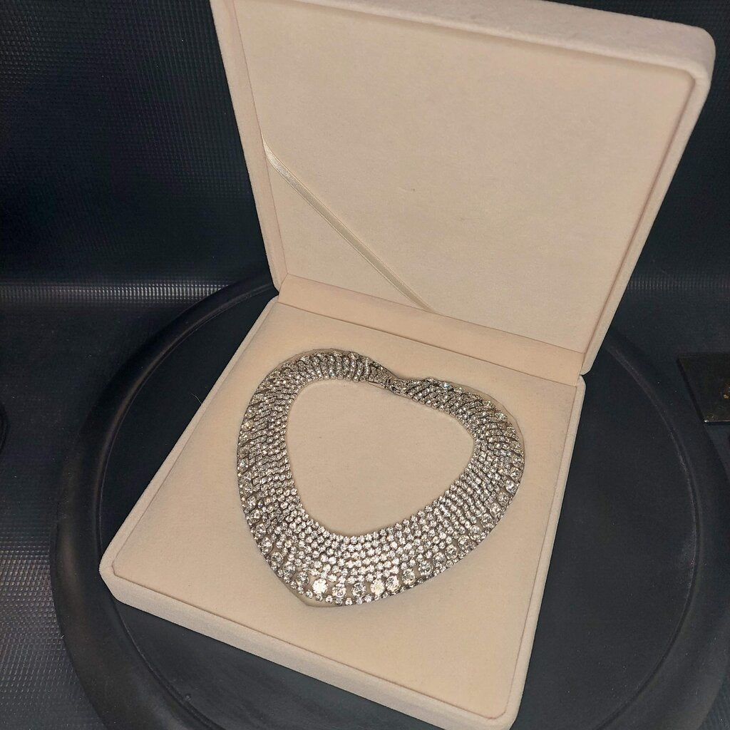 1950s Kramer NY Choker Rhinestone Pave Bridal Necklace 13.5"L - Prof. Repair