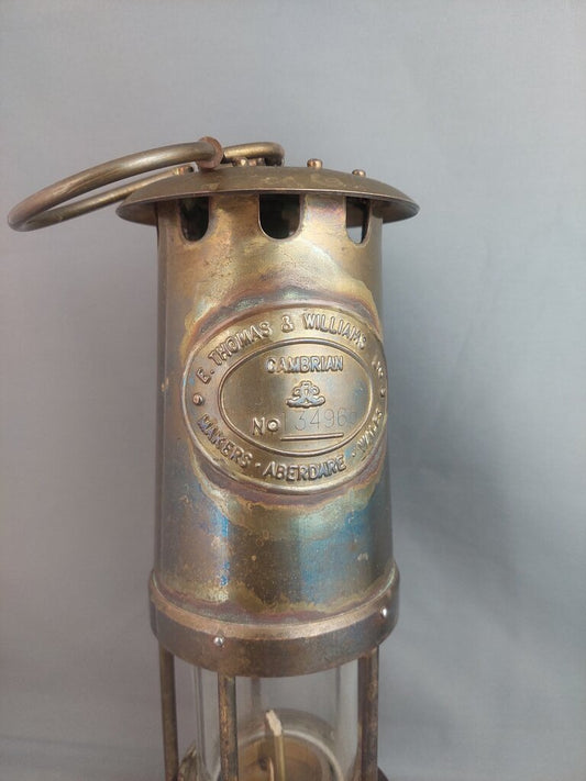 Vintage 1984 Norm Thompson Cambrian Miner's Lamp – E. Thomas & Williams Brass No. 134965