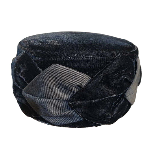 1960s Jackie O Style VELVET PILLBOX Hat 6 3/4 Inches