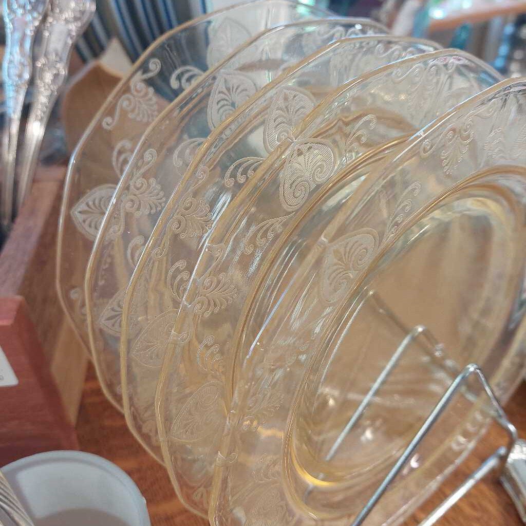 5 FOSTORIA TROJAN TOPAZ Depression Glass #280 Lunch / Dessert Plates