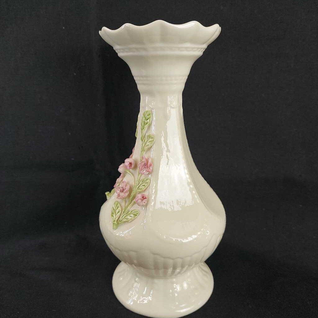 1996 Belleek Pottery Signed Leighann Applied Cherry Blossom Vase