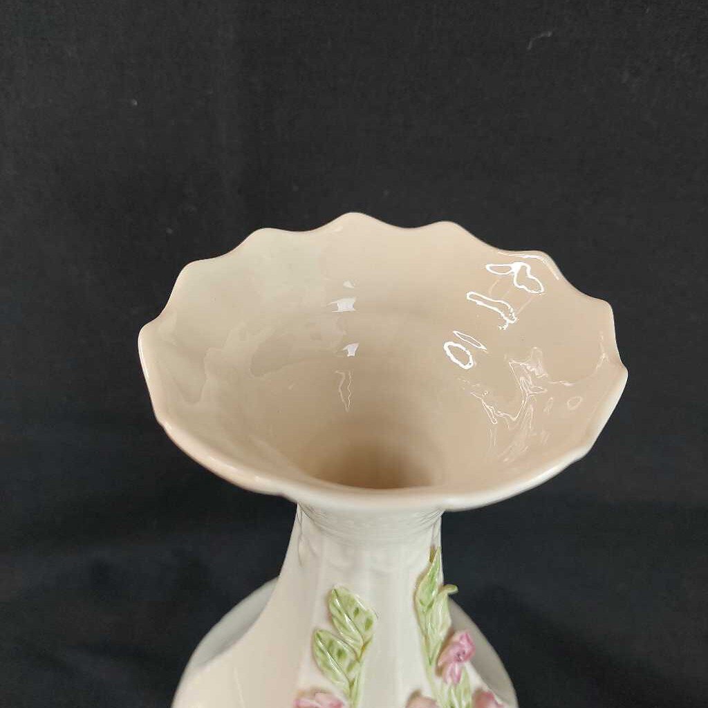 1996 Belleek Pottery Signed Leighann Applied Cherry Blossom Vase