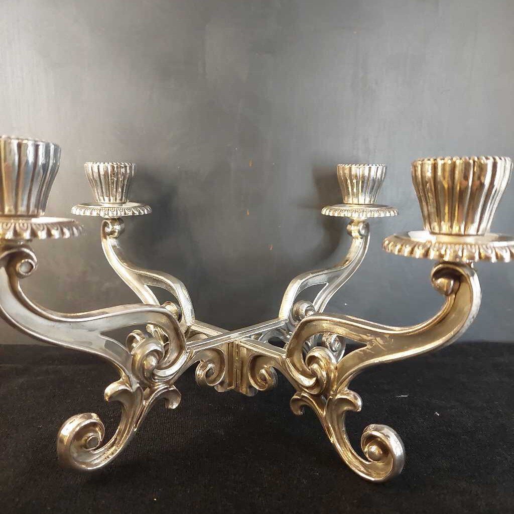 Silvertone 4 Taper Candelabra Candle Holder 2 Pc Assembled - The URBANARY Home and Garden