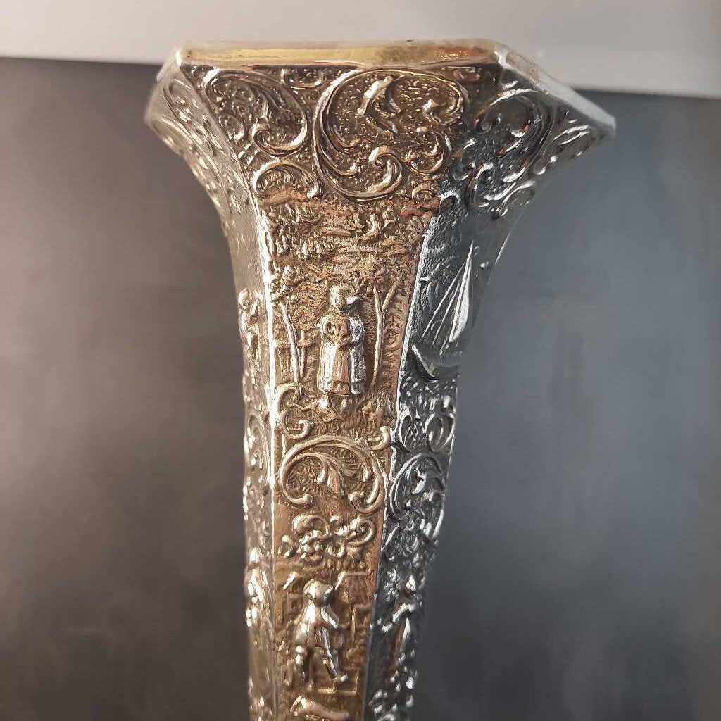 VTG Dutch Repousse (re-silvered '99) People, Sailboat, Windmill Vase by J.S.W.