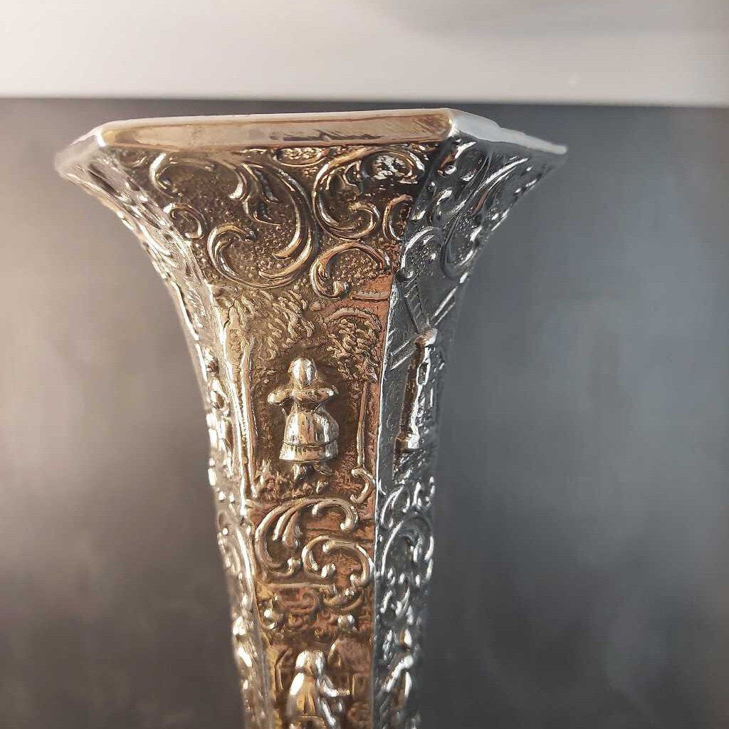 VTG Dutch Repousse (re-silvered '99) People, Sailboat, Windmill Vase by J.S.W.