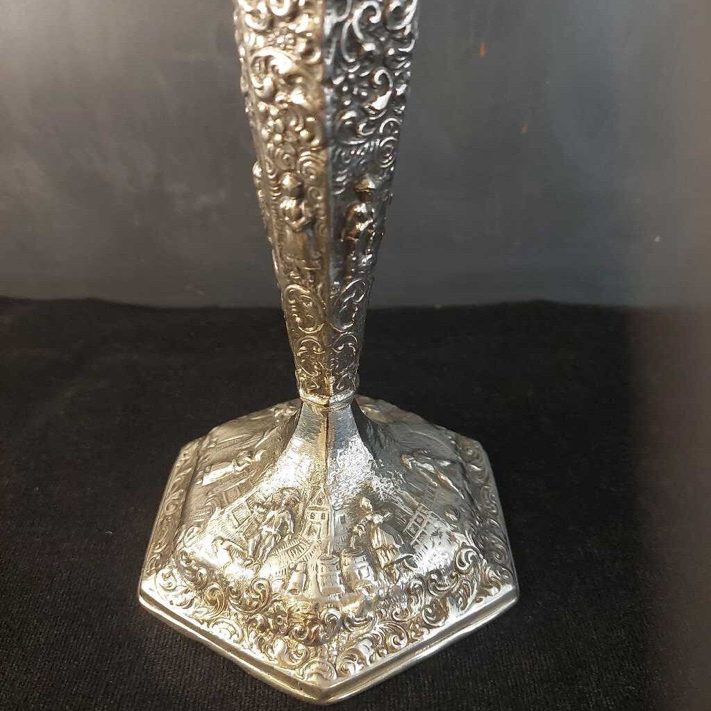VTG Dutch Repousse (re-silvered '99) People, Sailboat, Windmill Vase by J.S.W.