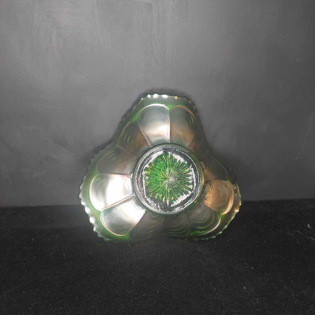 PEACOCK TAIL Green Carnival Glass Folded Dish by FENTON Glass, WV - The URBANARY Home and Garden