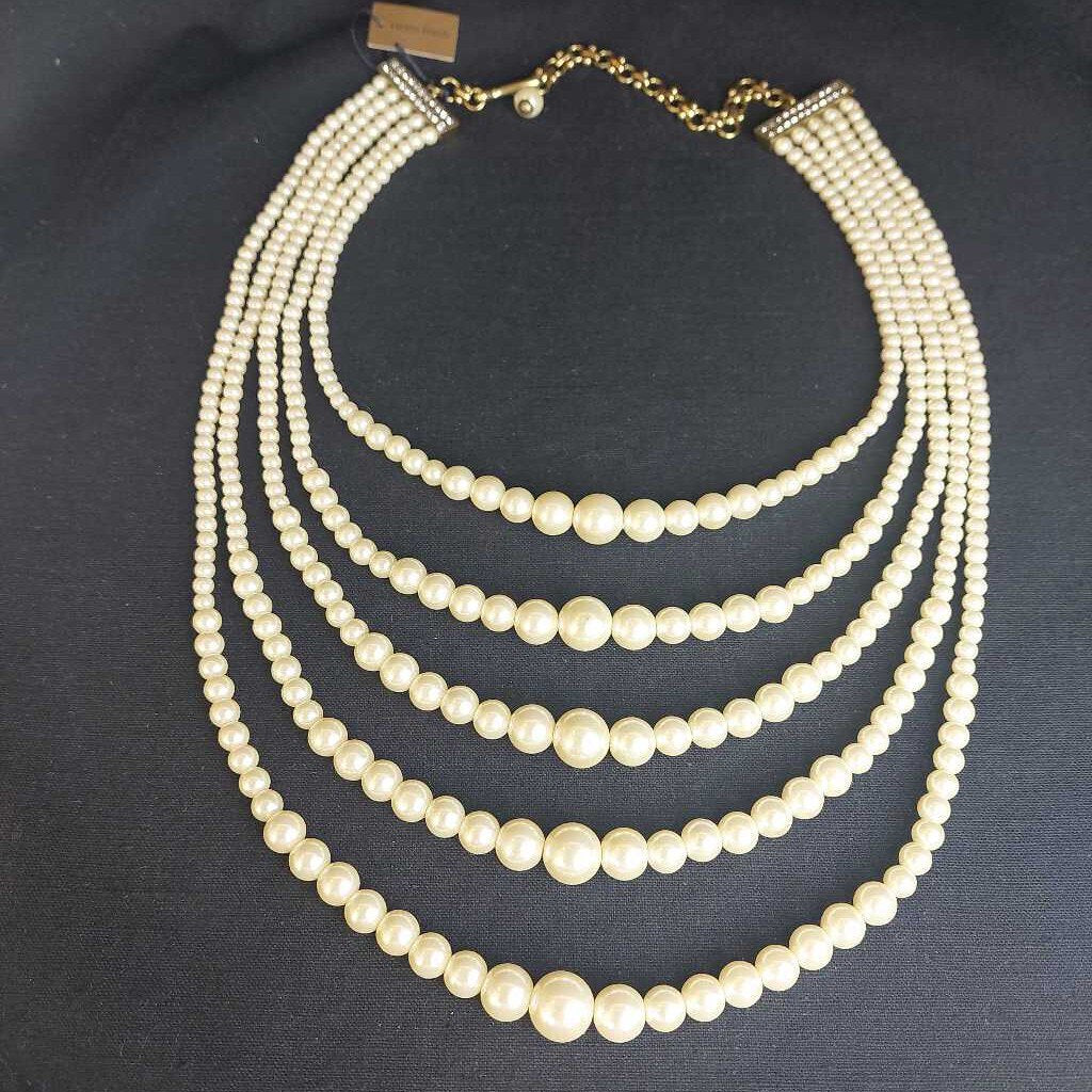Stunning Heidi Daus 5 Strand Faux Pearl Necklace