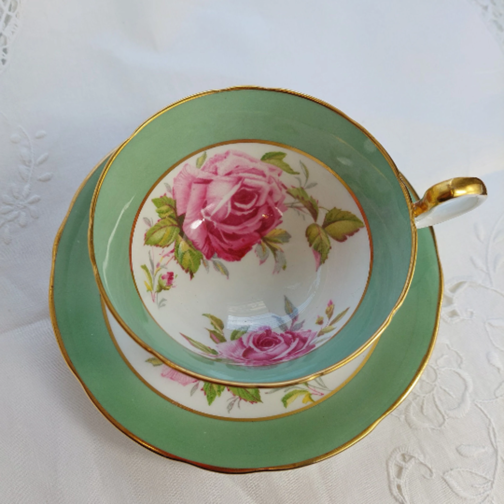 RARE AYNSLEY Double Cabbage Rose C1259 Tea Cup and Saucer