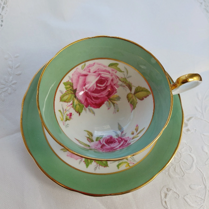 RARE AYNSLEY Double Cabbage Rose C1259 Tea Cup and Saucer