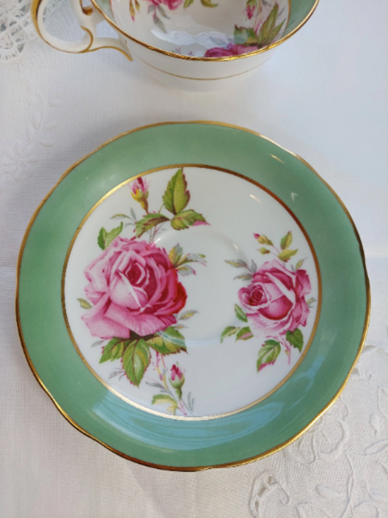 RARE AYNSLEY Double Cabbage Rose C1259 Tea Cup and Saucer