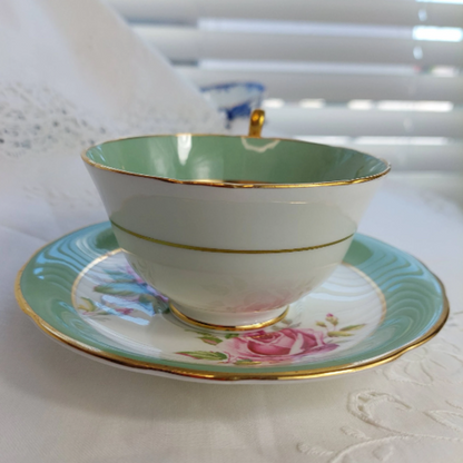 RARE AYNSLEY Double Cabbage Rose C1259 Tea Cup and Saucer