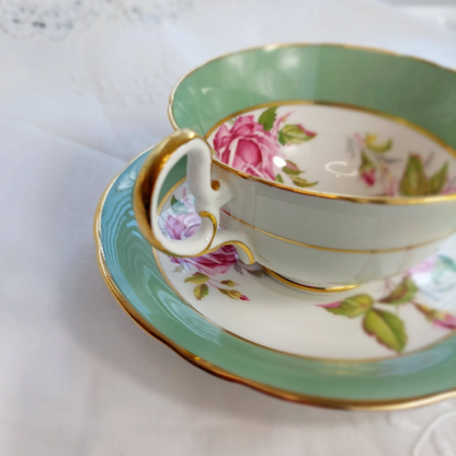 RARE AYNSLEY Double Cabbage Rose C1259 Tea Cup and Saucer