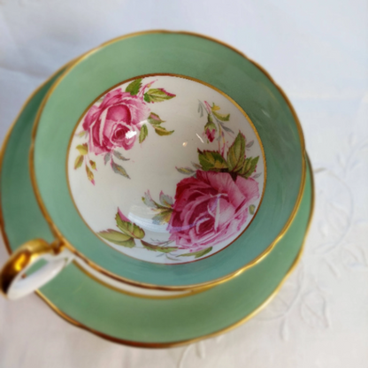 RARE AYNSLEY Double Cabbage Rose C1259 Tea Cup and Saucer