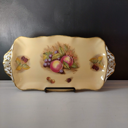 As New AYNSLEY Orchard Gold Fruit Sandwich Tray Signed D Jones