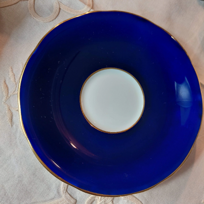 RARE Aynsley ORCHARD GOLD Cobalt Blue Tea Cup and Saucer