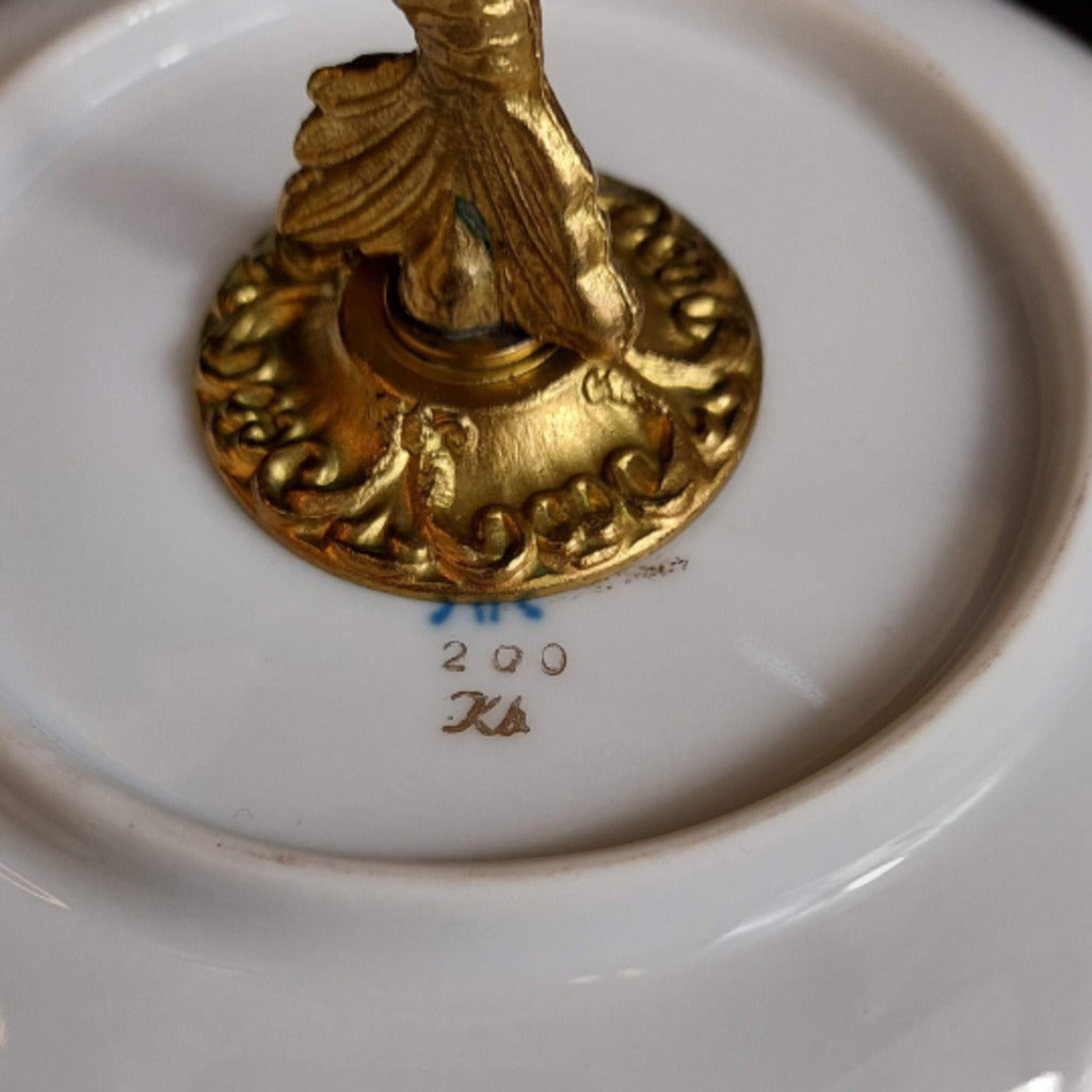 RARE KAISER Gold Band Porcelain Pedestal Centerpiece Bowl w, Brass Fish Base