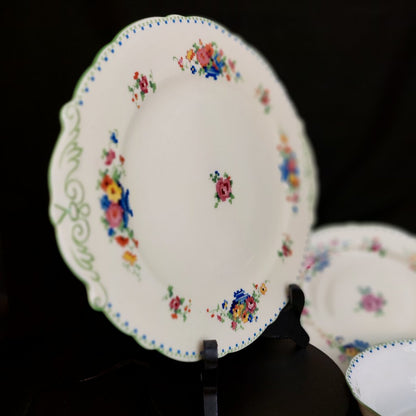 1920s 7 Piece Paragon Star FLORAL CROSS STITCH Cake, Dessert, Cream, Sugar Rd.744170 No.F1674