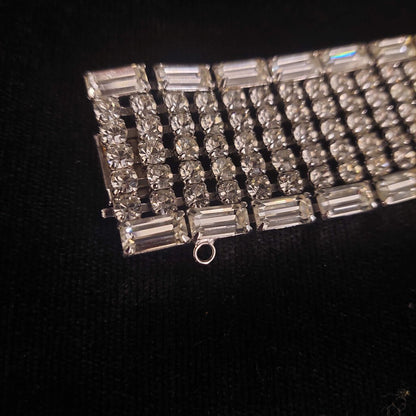 VTG 1-1/8 in Wide 7 Row Rhinestone Bracelet w. Baguette Rowss 7in.