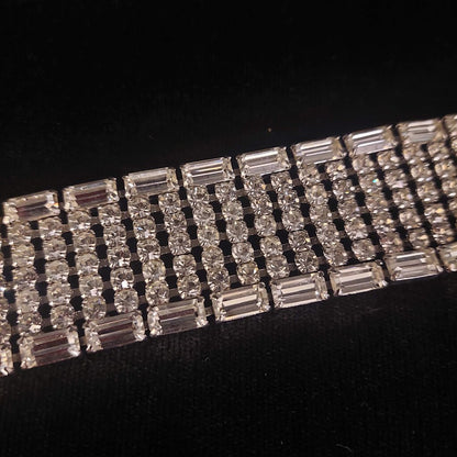 VTG 1-1/8 in Wide 7 Row Rhinestone Bracelet w. Baguette Rowss 7in.