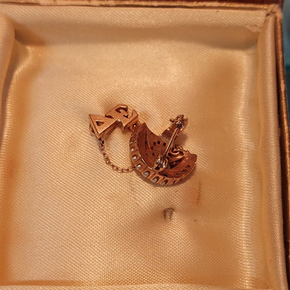 10k Gold Sigma Kappa Skull Badge w. Seed Pearls and Guard