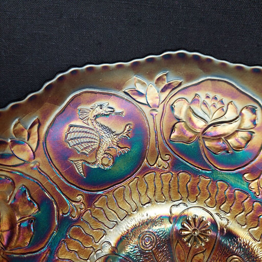 Rare 1910 Fenton Glass Dragon & Lotus Bowl Uranium - The URBANARY Home and Garden