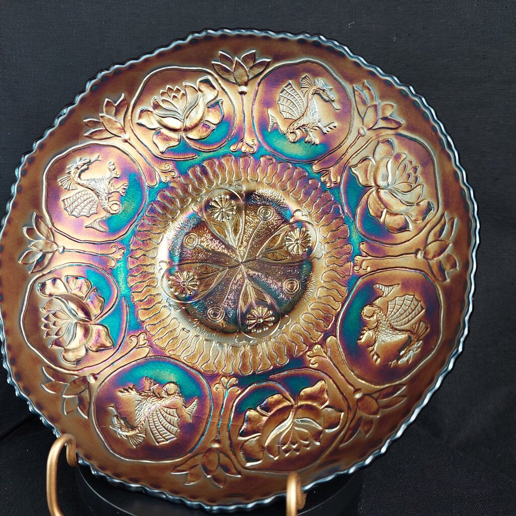 Rare 1910 Fenton Glass Dragon & Lotus Bowl Uranium - The URBANARY Home and Garden