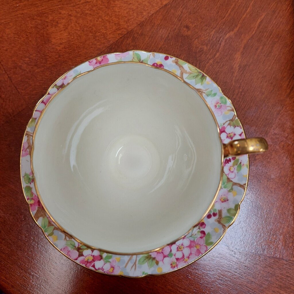 VTG Shelley Cherry Blossom "Maytime" #13386 Footed Teacup and Saucer
